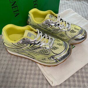 Bottega Veneta Low-Top Paneled Mesh Sneakers In Silver Tone And Yellow